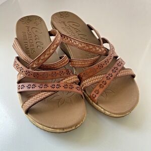 Skechers Tan Brown Wedge Sandals Size 9 Luxe Foam Beverlee-Tiger Posse
